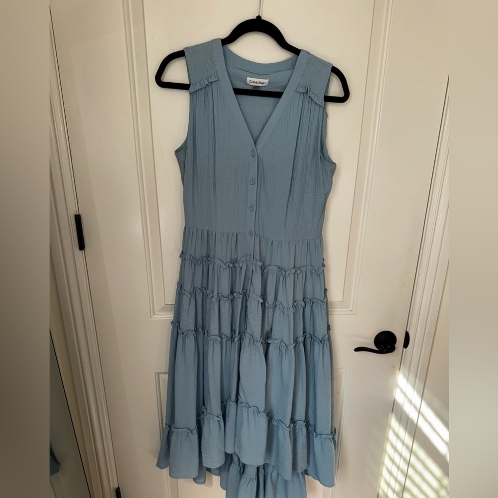 Blue Sleeveless High Low Dress